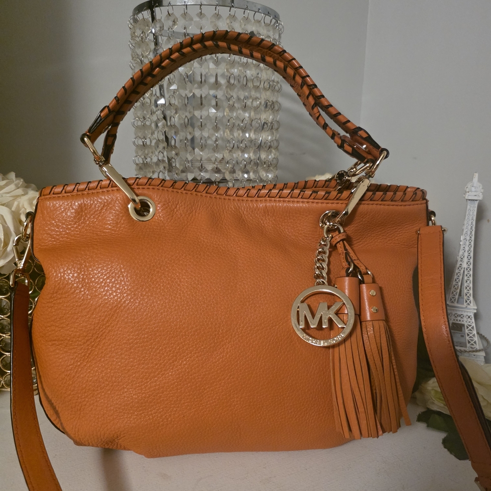 Michael Kors Orange Leather Shoulder Bag with Gold Details